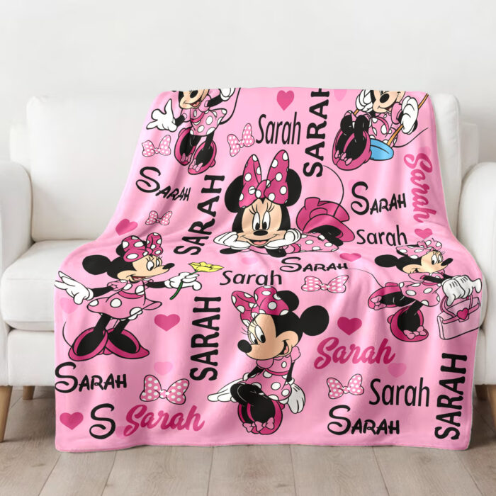 Personalized Watercolor Disney Minnie Mouse Blanket, Custom Name Minnie Birthday Girl Blanket - Image 2