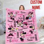 Personalized Watercolor Disney Minnie Mouse Blanket, Custom Name Minnie Birthday Girl Blanket