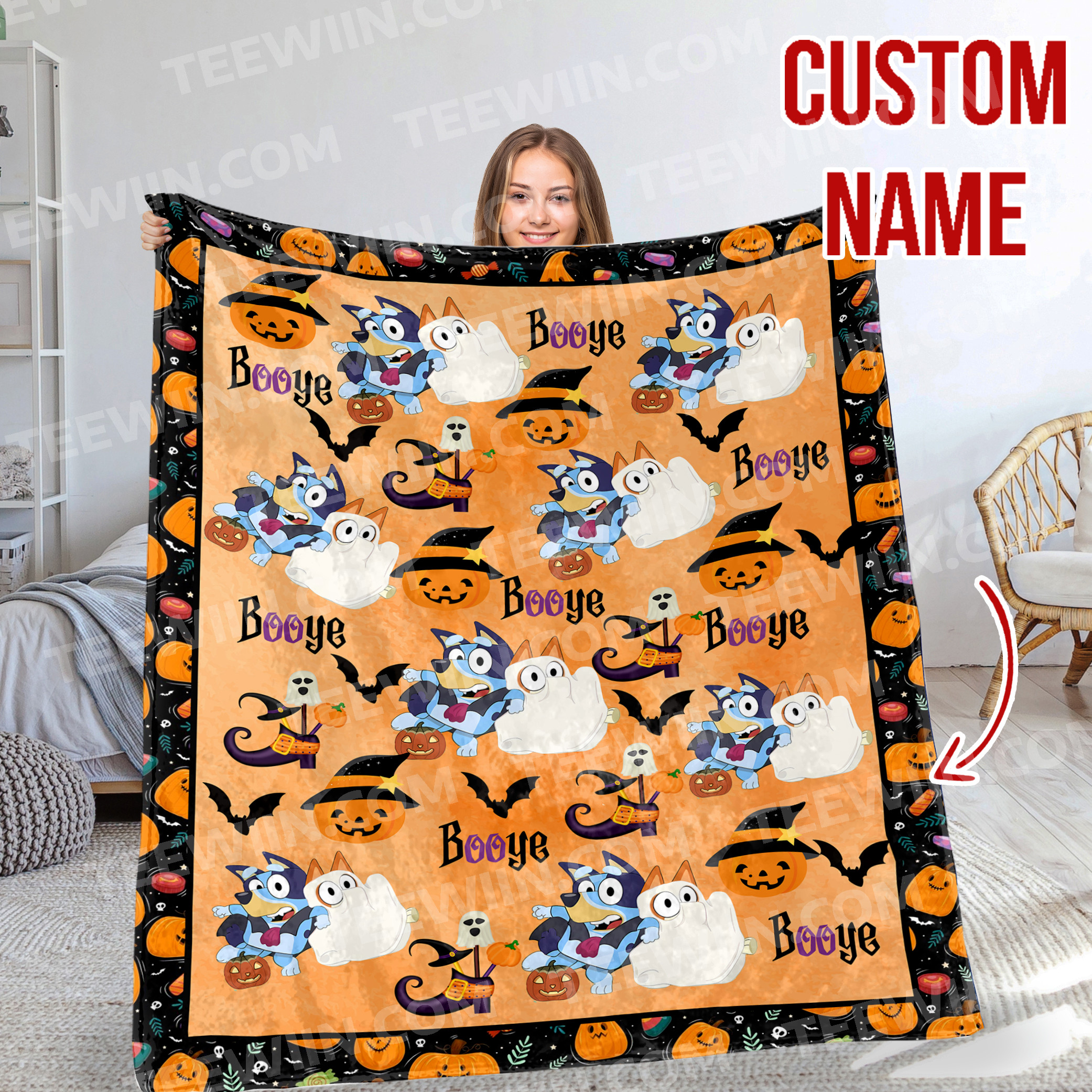 1725610196985.jpg Personalized Bluey Halloween Blanket Toddler, Bluey Baby Blanket, Custom Baby Blanket, Child Personalized Blanket, Baby Blanket - Image 1