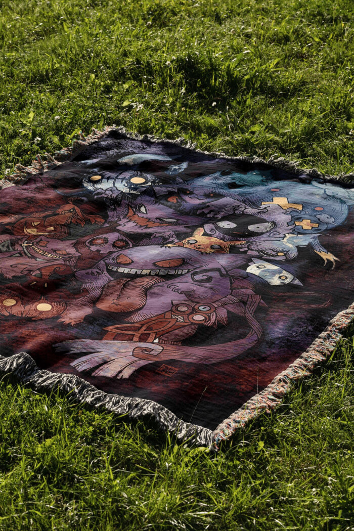 Anime Hand Woven Blanket | Ghost Pokemon Tapestry Throw | Gengar Gift - Image 2