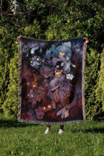 Anime Hand Woven Blanket | Ghost Pokemon Tapestry Throw | Gengar Gift