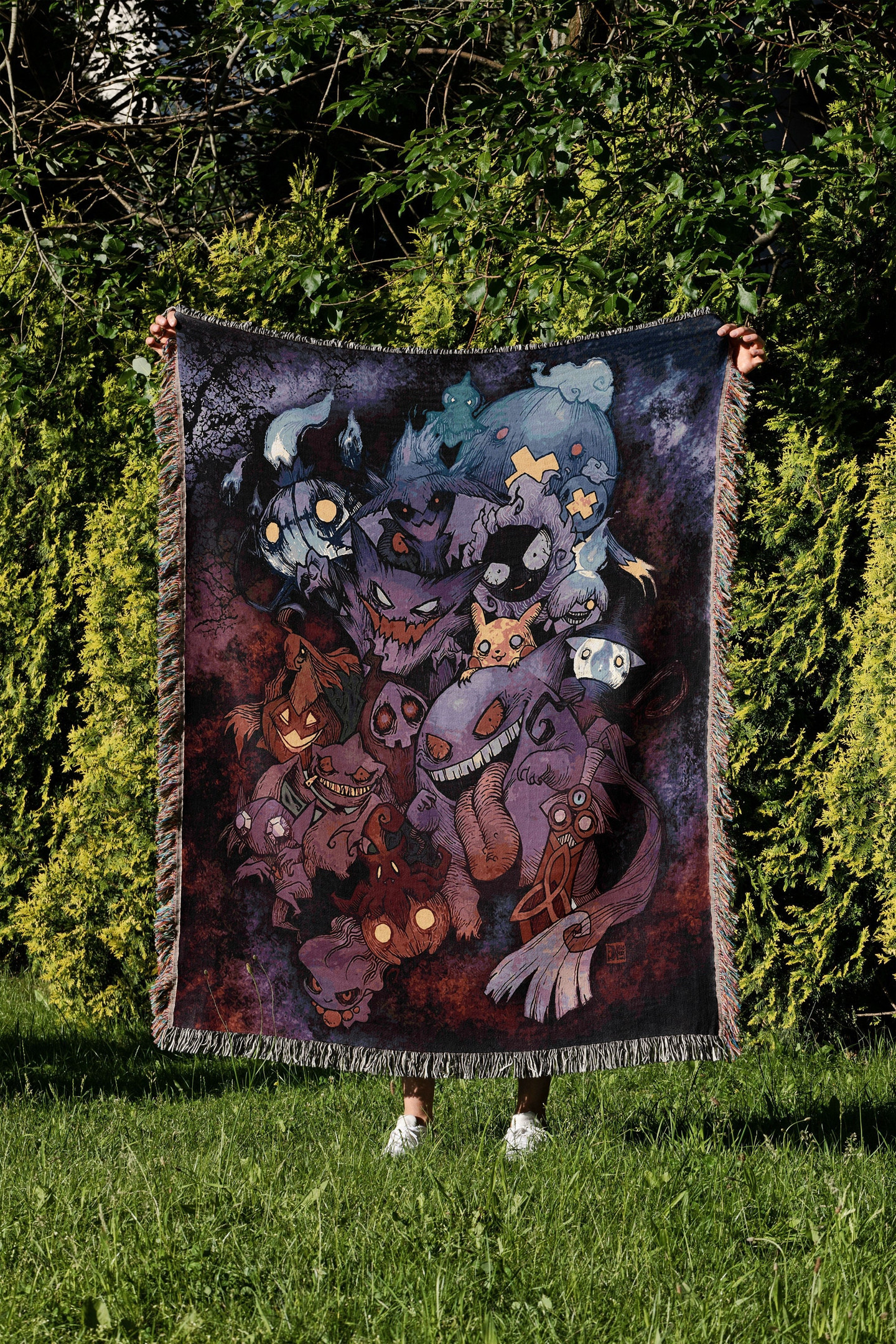 1725951875825.jpeg Anime Hand Woven Blanket | Ghost Pokemon Tapestry Throw | Gengar Gift - Image 1