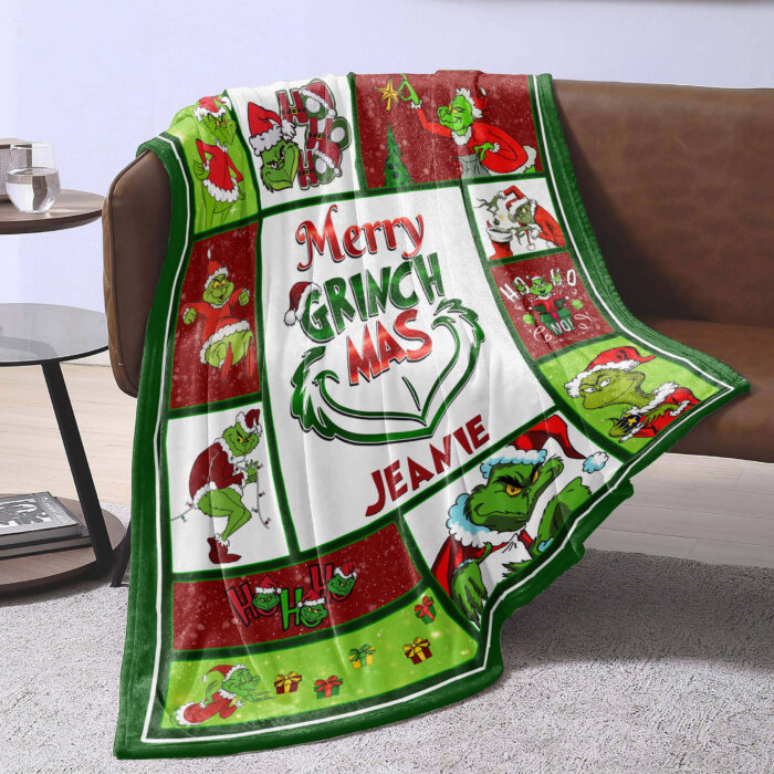 Personalized Merry Grinchmas Blanket, Custom Name The Grinch Christmas Gift Blanket - Image 2
