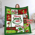 Personalized Merry Grinchmas Blanket, Custom Name The Grinch Christmas Gift Blanket