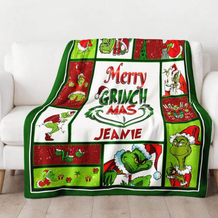 Personalized Merry Grinchmas Blanket, Custom Name The Grinch Christmas Gift Blanket - Image 3