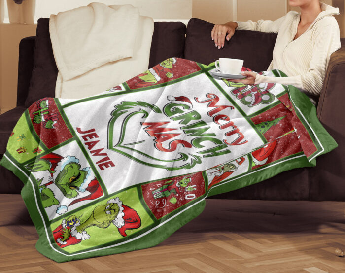Personalized Merry Grinchmas Blanket, Custom Name The Grinch Christmas Gift Blanket - Image 4