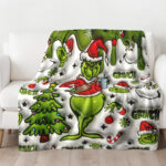Personalized Merry Grinchmas 2024 Blanket, Custom Name The Grinch Christmas Gift Blanket, Green Snowflakes - Image 2