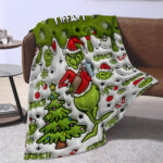 Personalized Merry Grinchmas 2024 Blanket, Custom Name The Grinch Christmas Gift Blanket, Green Snowflakes - Image 4
