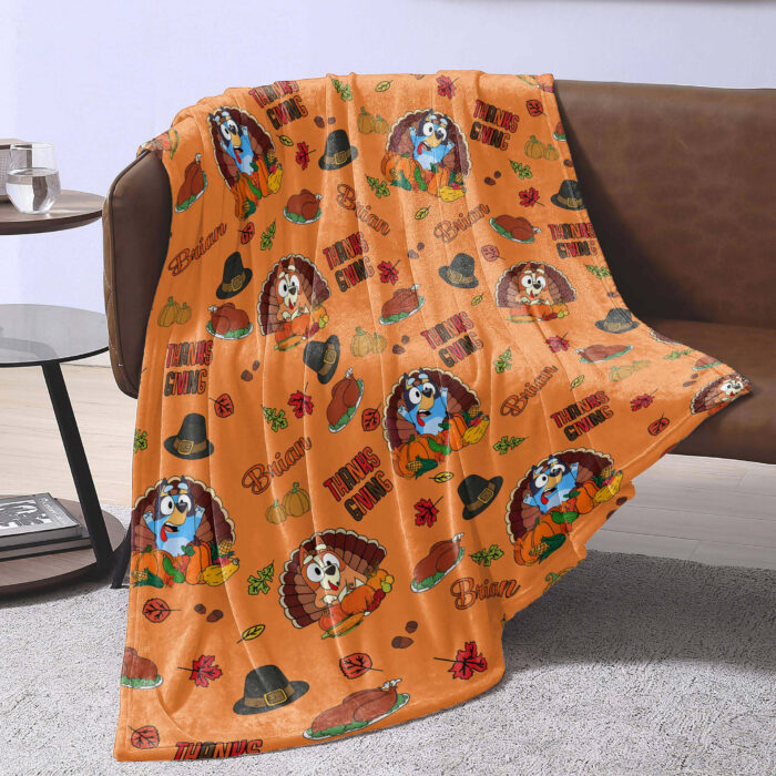 Funny Bluey Dancing Thanksgiving, Bluey Blanket, Custom Bluey Blanket, Bedroom Decor, Sofa Blanket - Image 6