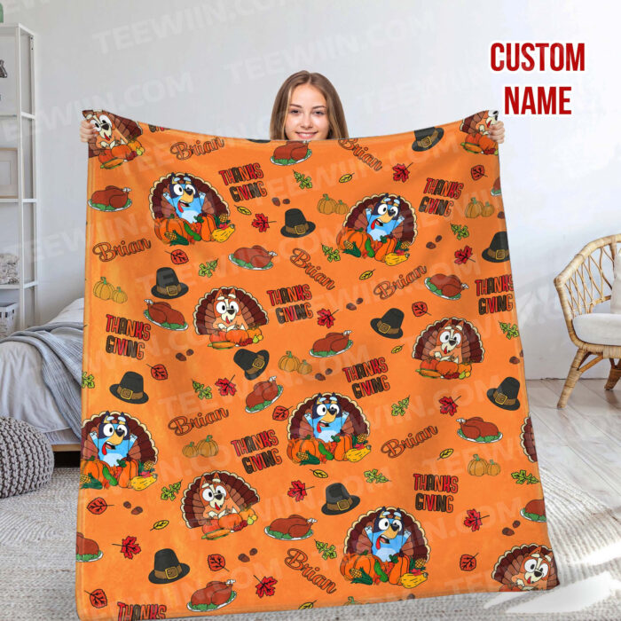 Funny Bluey Dancing Thanksgiving, Bluey Blanket, Custom Bluey Blanket, Bedroom Decor, Sofa Blanket - Image 3