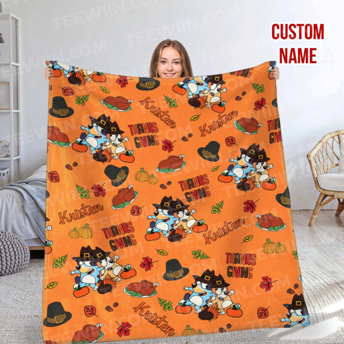 Funny Bluey Dancing Thanksgiving, Bluey Blanket, Custom Bluey Blanket, Bedroom Decor, Sofa Blanket - Image 2