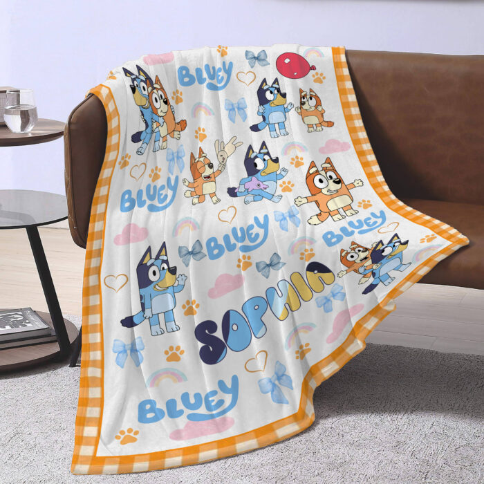 Personalized Name Bluey Family Soft Cozy Fleece Blankets, Bluey Birthday Blanket, Bluey Family Blanket for Kid, Christmas Blanket - Image 2