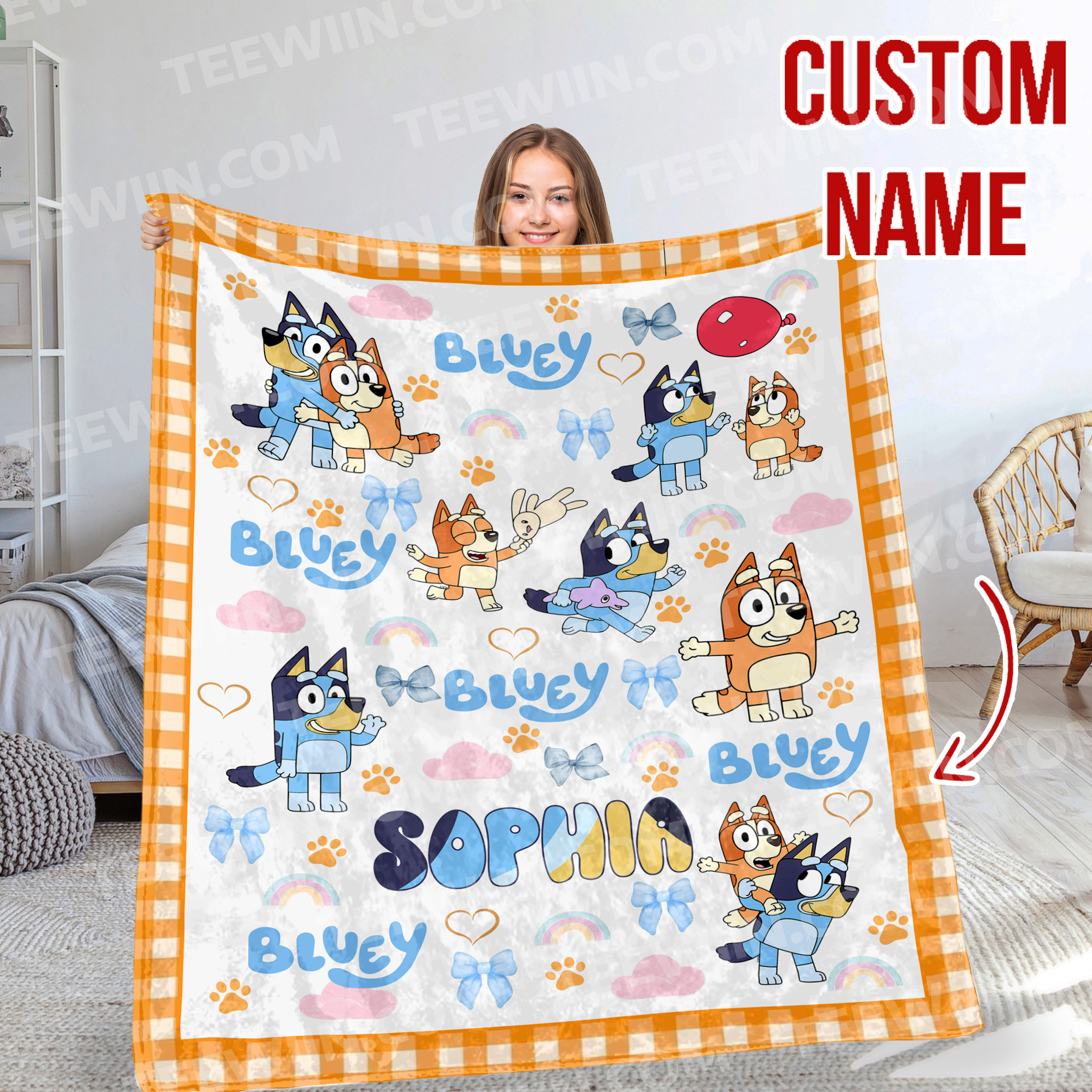 1726111754898.jpg Personalized Name Bluey Family Soft Cozy Fleece Blankets, Bluey Birthday Blanket, Bluey Family Blanket for Kid, Christmas Blanket - Image 1