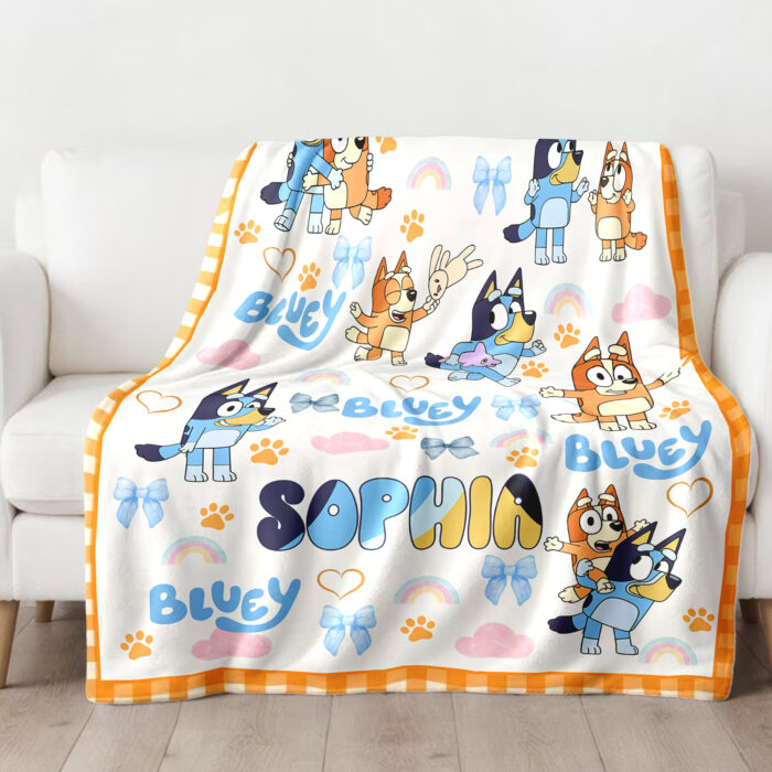 Personalized Name Bluey Family Soft Cozy Fleece Blankets, Bluey Birthday Blanket, Bluey Family Blanket for Kid, Christmas Blanket - Image 3