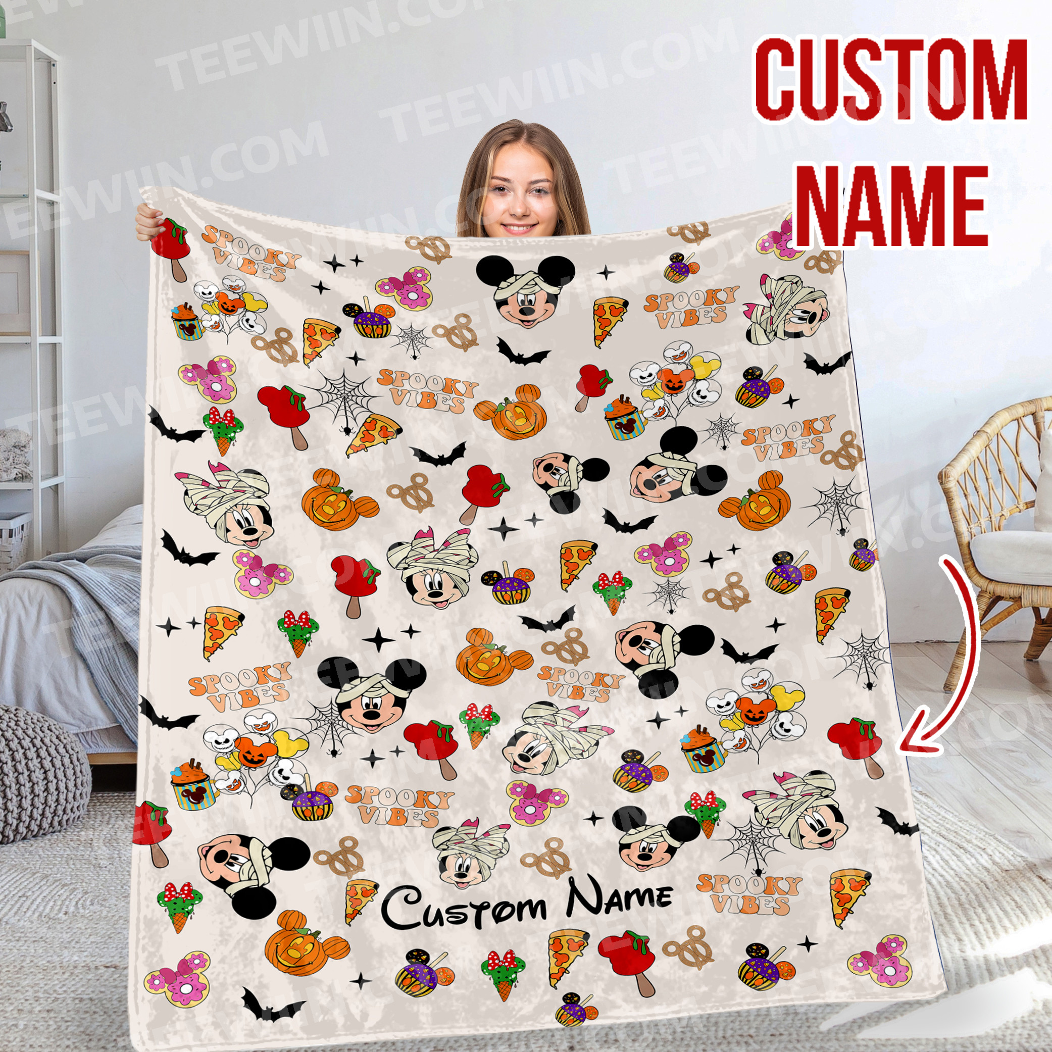 1726112778204.jpg Personalized Mickey and Friends Mummy Pumpkin Spooky Vibes Disney Halloween Blanket, Mickey's Not So Scary Halloween Party 2024 Home Decor - Image 1