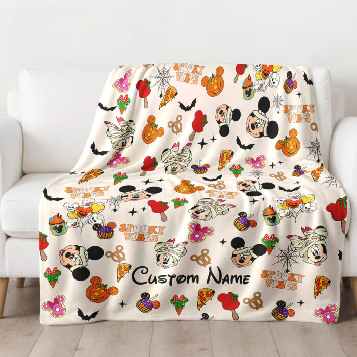 Personalized Mickey and Friends Mummy Pumpkin Spooky Vibes Disney Halloween Blanket, Mickey's Not So Scary Halloween Party 2024 Home Decor - Image 2