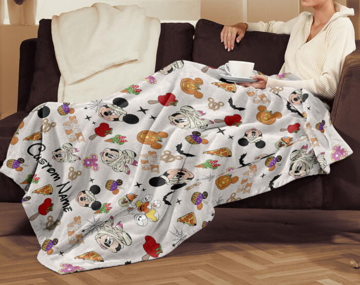 Personalized Mickey and Friends Mummy Pumpkin Spooky Vibes Disney Halloween Blanket, Mickey's Not So Scary Halloween Party 2024 Home Decor - Image 3