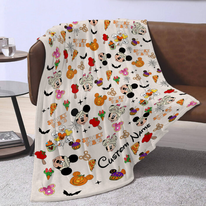 Personalized Mickey and Friends Mummy Pumpkin Spooky Vibes Disney Halloween Blanket, Mickey's Not So Scary Halloween Party 2024 Home Decor - Image 4
