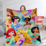 Personalized Disney Princess Jasmine & Rapunzel Flannel Throw Blanket, Disney Halloween Blanket, Home Decor
