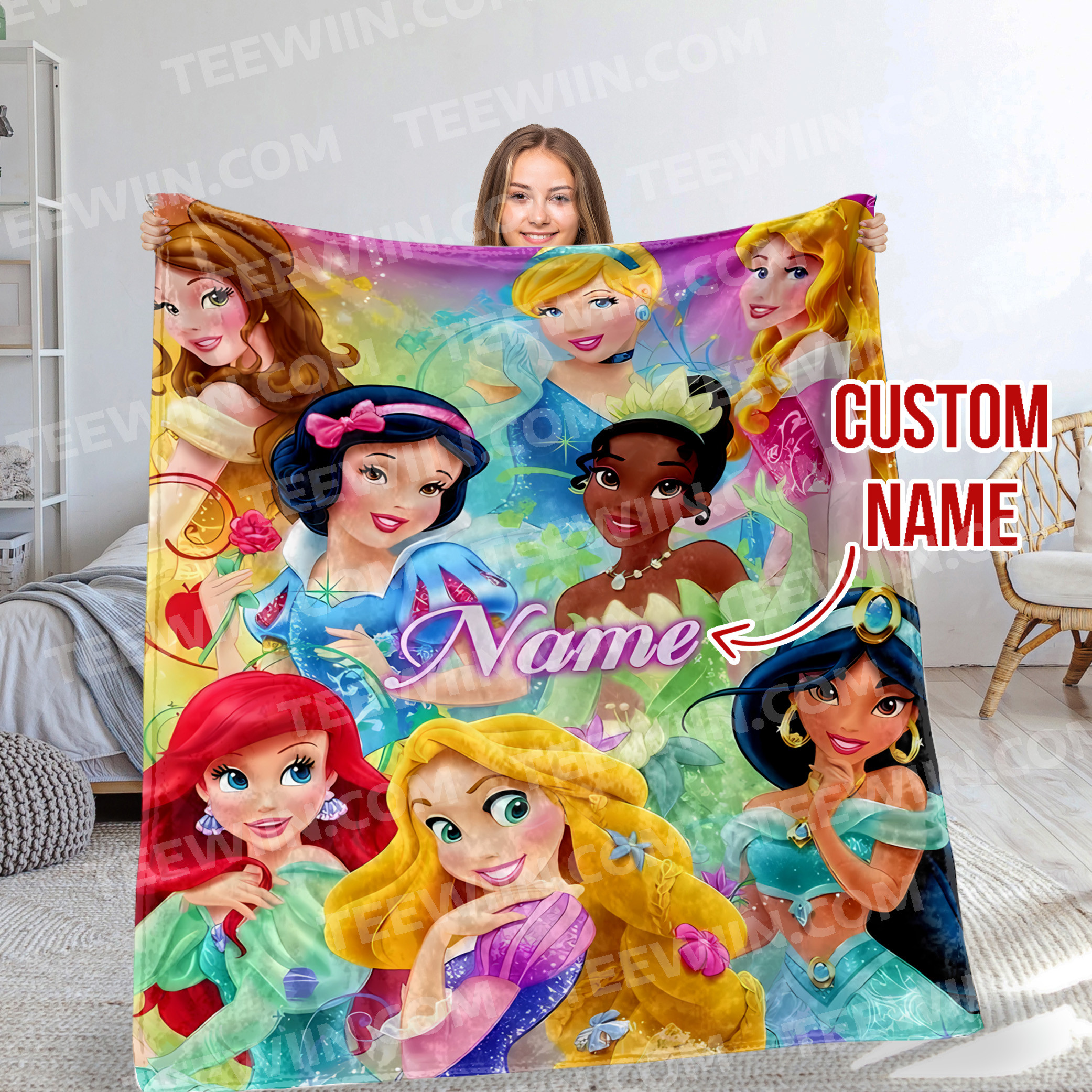1726112993112.jpg Personalized Disney Princess Jasmine & Rapunzel Flannel Throw Blanket, Disney Halloween Blanket, Home Decor - Image 1