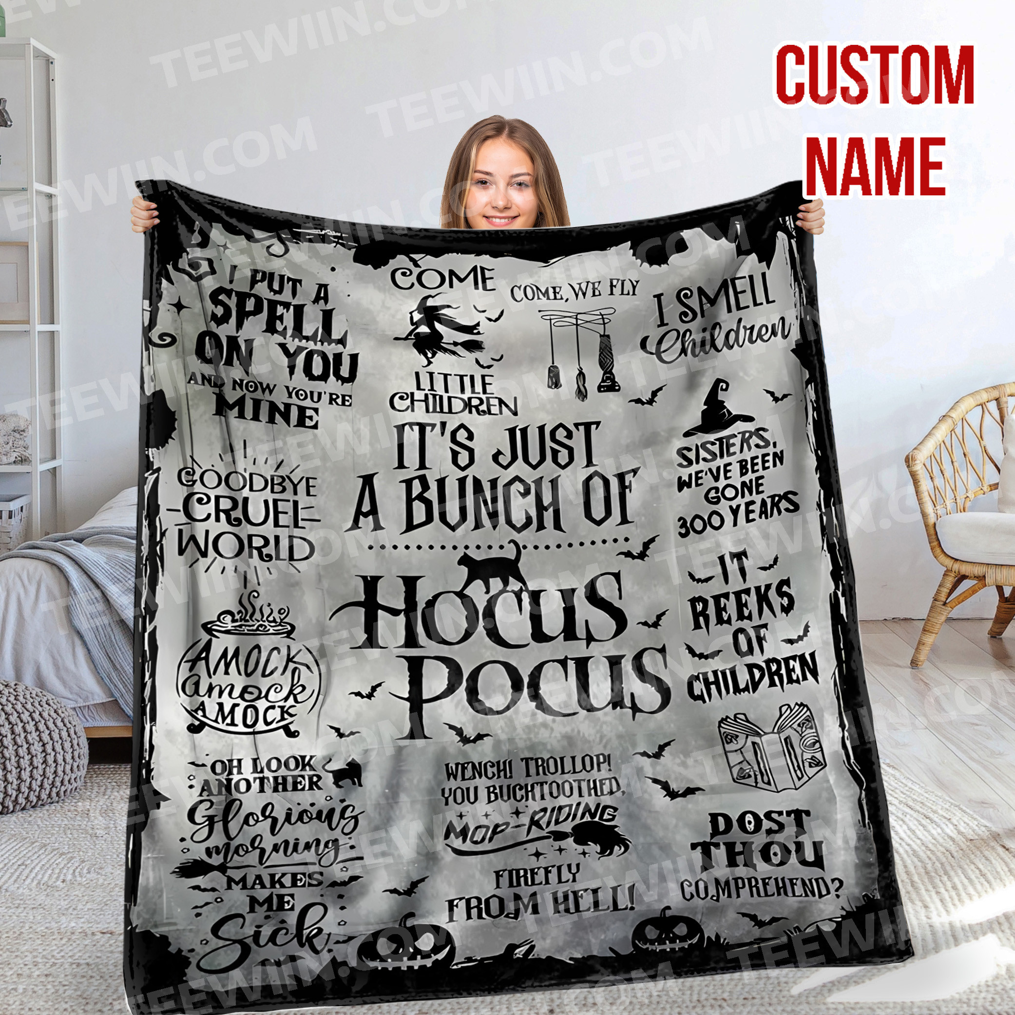 1726113337633.jpg Personalized Hocus Pocus Themed Halloween Blanket, Hocus Pocus Halloween Blanket, Home Decor - Image 1