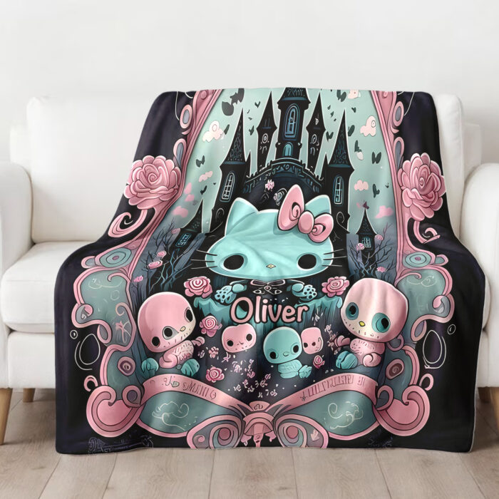 Personalized Hello Kitty Halloween Throw Blanket, Halloween Blanket, Home Decor - Image 2