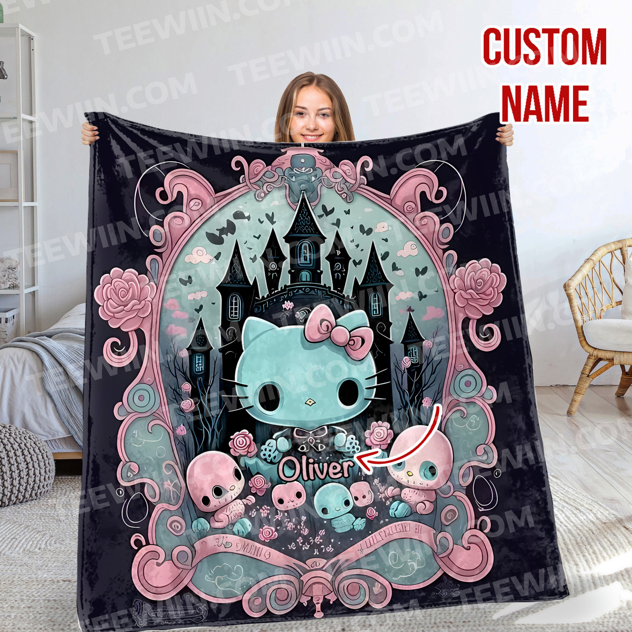 1726113762929.jpg Personalized Hello Kitty Halloween Throw Blanket, Halloween Blanket, Home Decor - Image 1