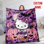 Personalized Hello Kitty Halloween Throw Blanket, Halloween Blanket, Home Decor