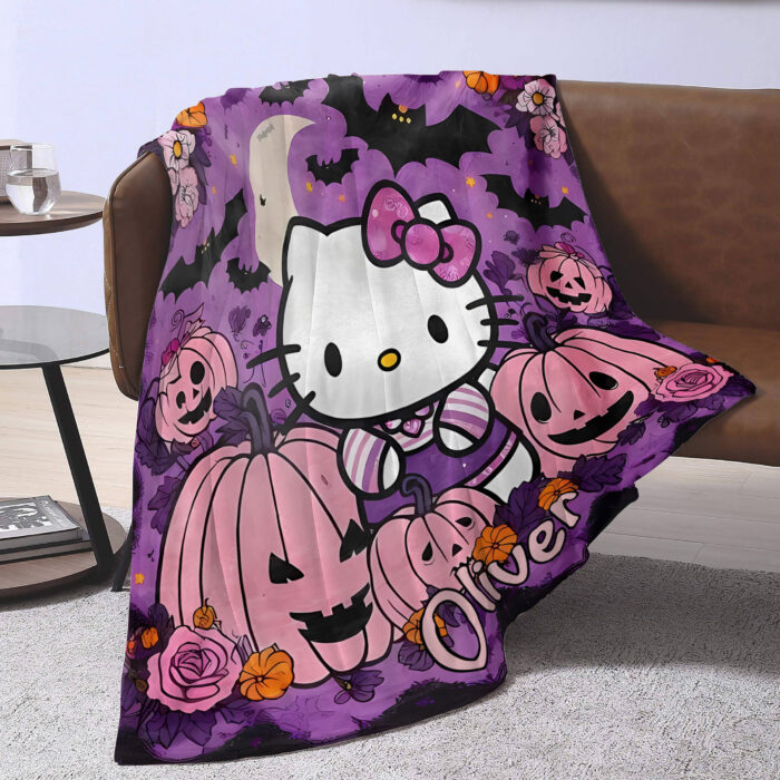 Personalized Hello Kitty Halloween Throw Blanket, Halloween Blanket, Home Decor - Image 3