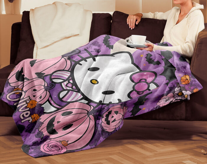Personalized Hello Kitty Halloween Throw Blanket, Halloween Blanket, Home Decor - Image 4