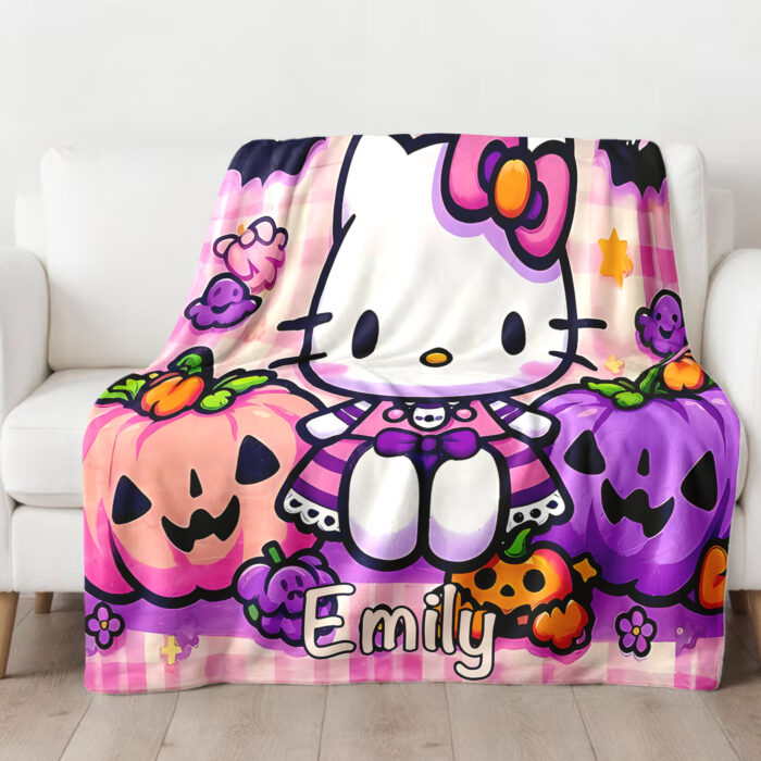 Personalized Hello Kitty Halloween Throw Blanket, Halloween Blanket, Home Decor - Image 2