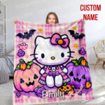 Personalized Hello Kitty Halloween Throw Blanket, Halloween Blanket, Home Decor
