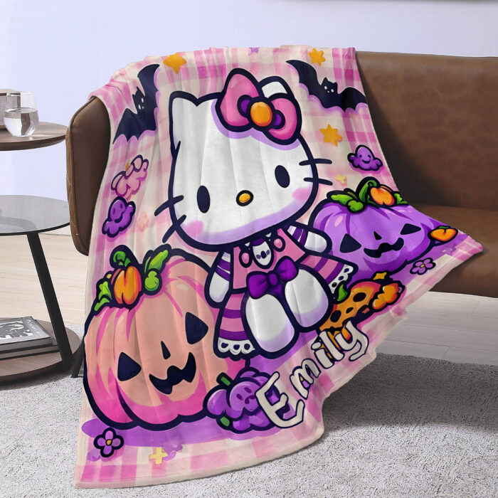 Personalized Hello Kitty Halloween Throw Blanket, Halloween Blanket, Home Decor - Image 3