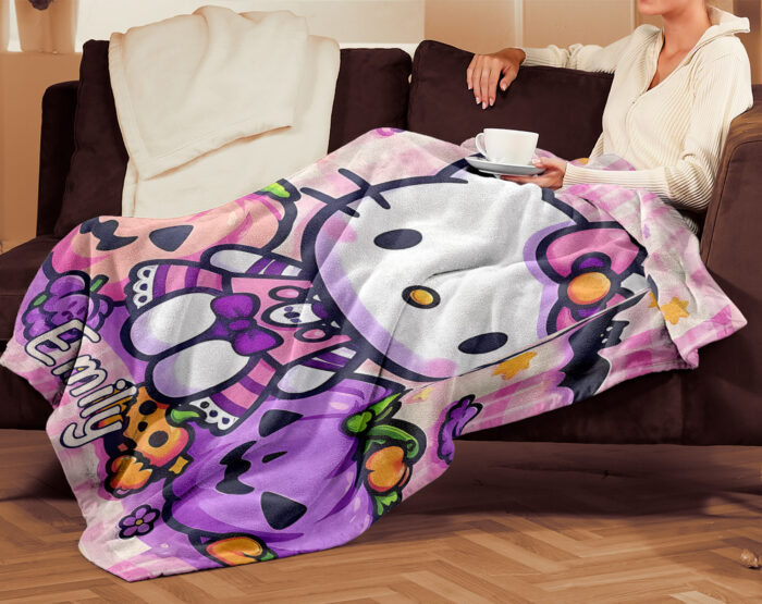 Personalized Hello Kitty Halloween Throw Blanket, Halloween Blanket, Home Decor - Image 4