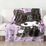 Personalized Kuromi Cartoon Print Flannel Throw Blanket, Halloween Blanket, Home Decor - Image 2