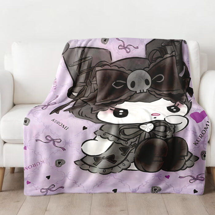 Personalized Kuromi Cartoon Print Flannel Throw Blanket, Halloween Blanket, Home Decor - Image 2