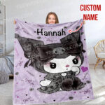 Personalized Kuromi Cartoon Print Flannel Throw Blanket, Halloween Blanket, Home Decor
