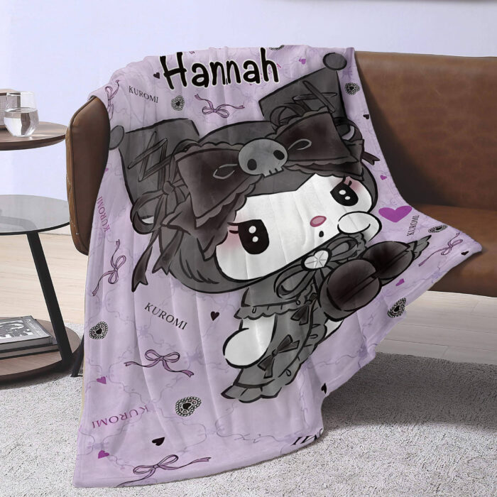 Personalized Kuromi Cartoon Print Flannel Throw Blanket, Halloween Blanket, Home Decor - Image 3