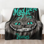 Personalized We're All Mad Here Cheshire Cat Blanket, Alice's Adventures in Wonderland, Halloween Blanket, Home Decor - Image 2
