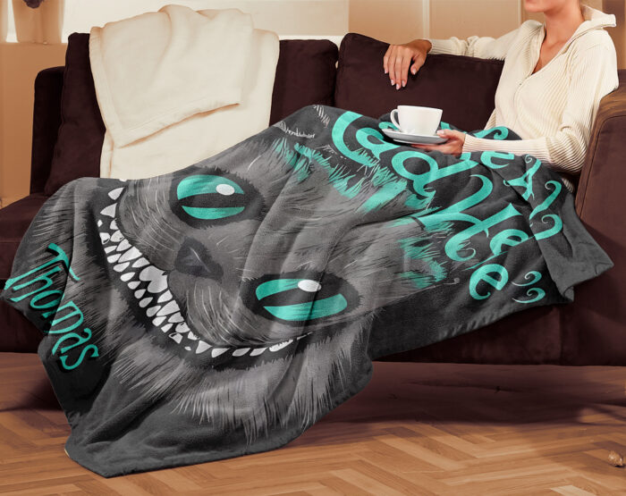 Personalized We're All Mad Here Cheshire Cat Blanket, Alice's Adventures in Wonderland, Halloween Blanket, Home Decor - Image 4