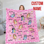 Personalized Bluey Dog Blanket, Pink Rainbow Bluey Blanket, Personalized Blanket for Toddlers, Bluey Gifts for Kids