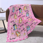 Personalized Bluey Dog Blanket, Pink Rainbow Bluey Blanket, Personalized Blanket for Toddlers, Bluey Gifts for Kids - Image 3