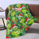 Personalized Smiling Grinch Monster Flannel Throw Blanket, Christmas Blanket, Personalized Grinch Blanket for Toddlers, Gifts for Kids - Image 3