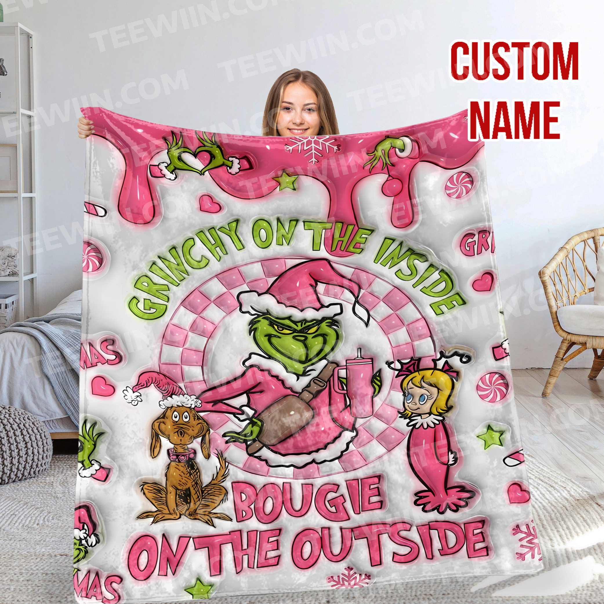 1726212372059.jpg Personalized Grinch Velveteen Plush Blanket 3D Christmas Blanket, Personalized The Grinch Blanket for Toddlers, Gifts for Kids - Image 1