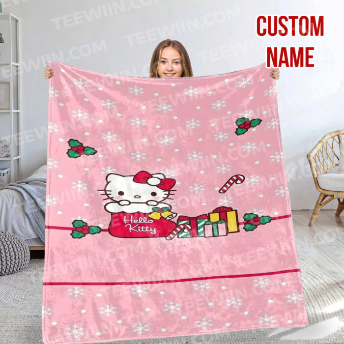 Personalized Hello Kitty Christmas Blanket, I Want Candy Fleece Blanket, Hello Kitty Custom Name Blanket - Image 6