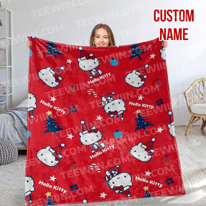 Personalized Hello Kitty Christmas Blanket, I Want Candy Fleece Blanket, Hello Kitty Custom Name Blanket - Image 2