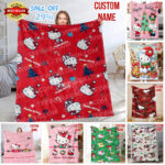 Personalized Hello Kitty Christmas Blanket, I Want Candy Fleece Blanket, Hello Kitty Custom Name Blanket