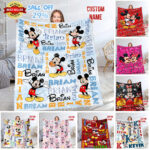 Personalized Watercolor Mickey Mouse Blanket, Custom Name Mickey Mouse Blanket, Disneyland Birthday Gift Blanket, Mickey Birthday Gifts
