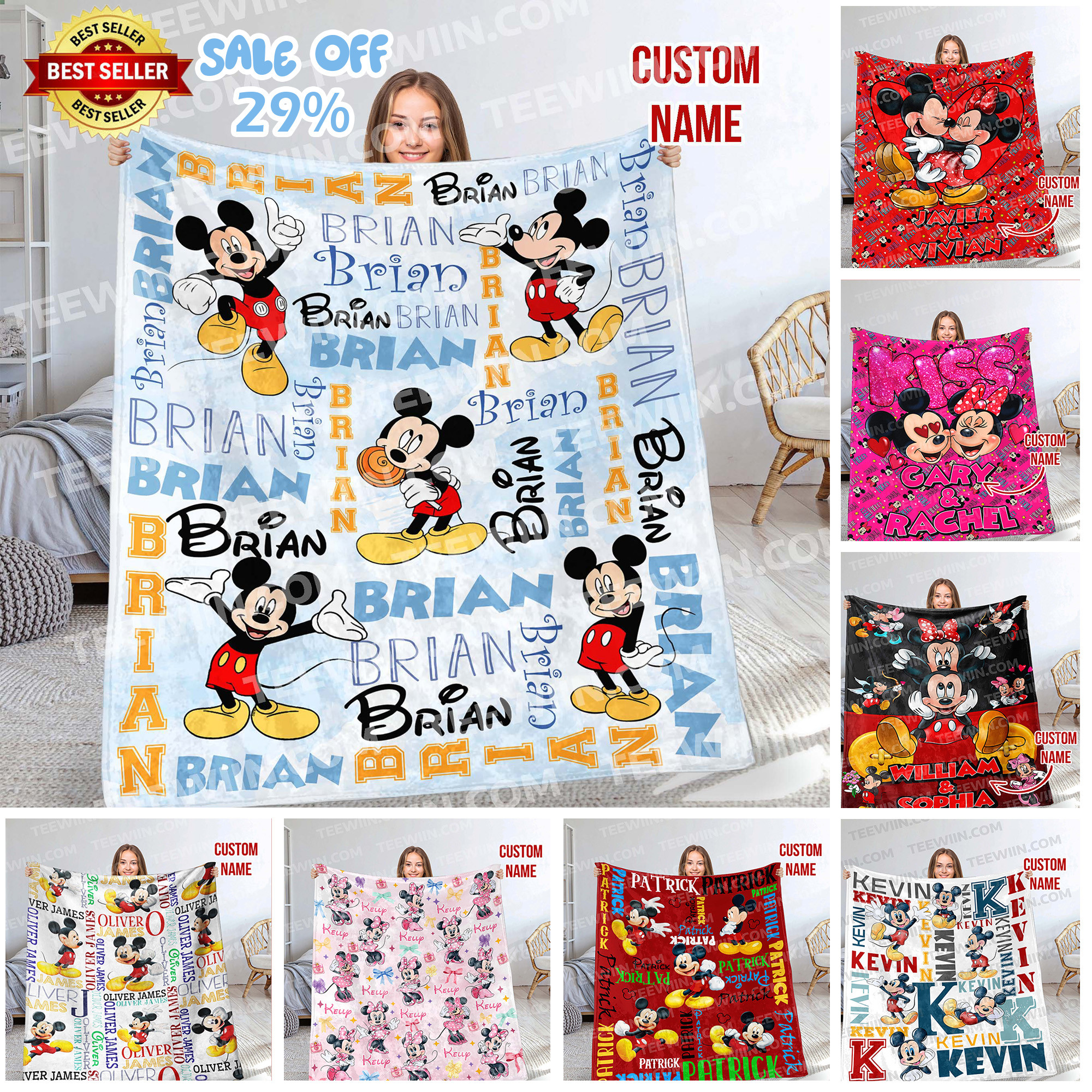 1726213513128.jpg Personalized Watercolor Mickey Mouse Blanket, Custom Name Mickey Mouse Blanket, Disneyland Birthday Gift Blanket, Mickey Birthday Gifts - Image 1