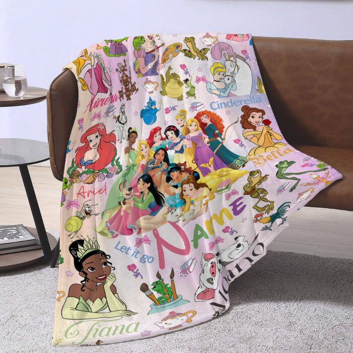 Personalized Watercolor Disney Princess Blanket, Custom Name Baby Girl Blanket, Disney Princess Birthday Girl, WDW Disneyland Girl Trip Gift - Image 3